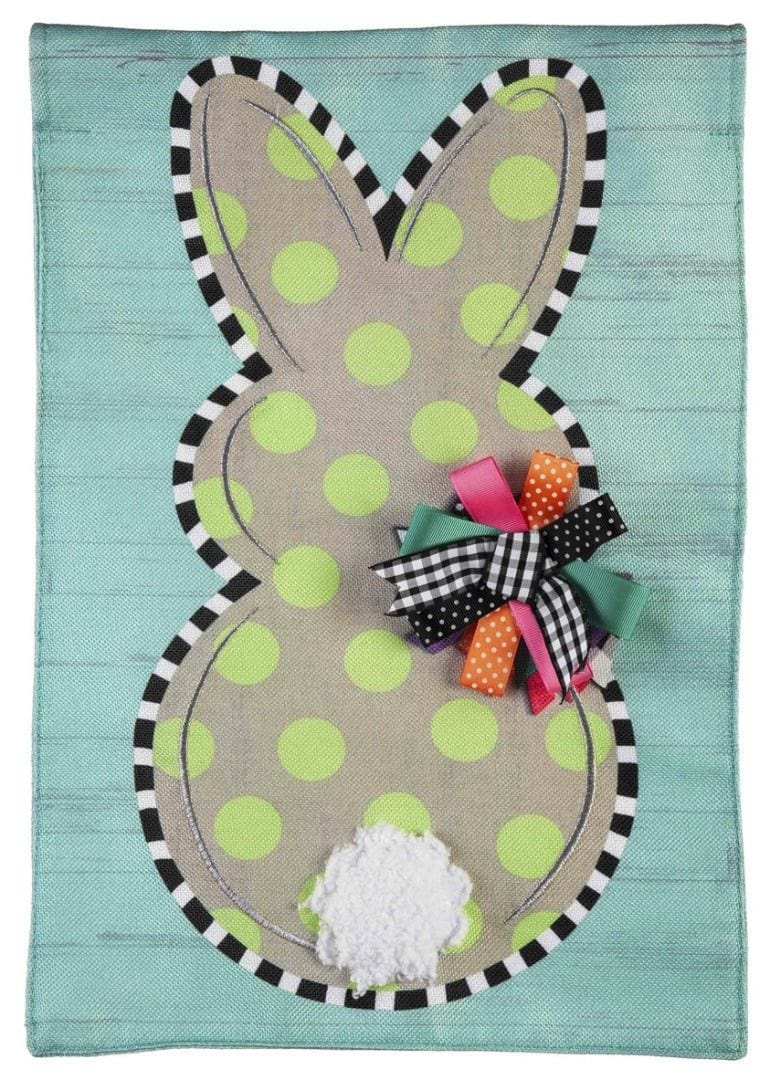 Polka Dot Bunny Easter Garden Flag 2 Sided Burlap