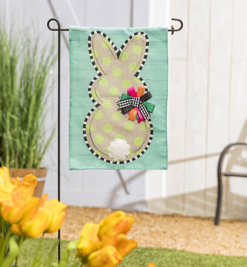 Polka Dot Bunny Easter Garden Flag 2 Sided Burlap