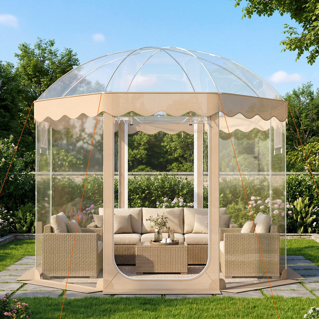 Pop Up Bubble Tent 10x10 FT for 8-10 People Weatherproof Pod with 540° Panoramic Clear PVC
