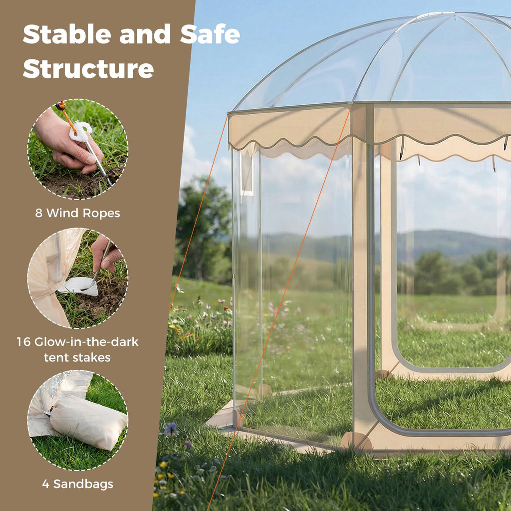 Pop Up Bubble Tent 10x10 FT for 8-10 People Weatherproof Pod with 540° Panoramic Clear PVC