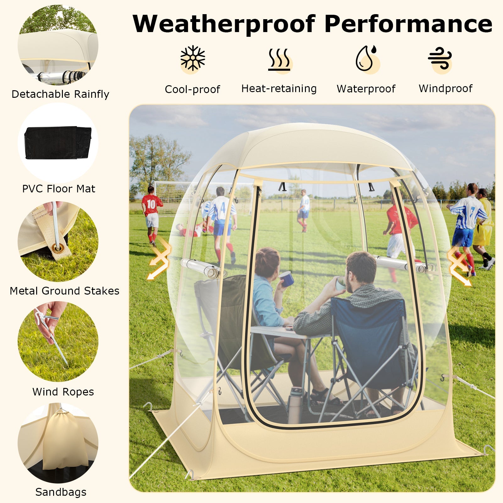 Instant Pop up Sports Tent with Carrying Bag and Floor Mat for 1-2/5-6 People