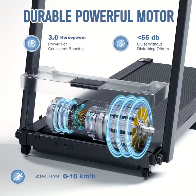 Portable Foldable Treadmill | 3.0 HP Small Treadmills for Home Office with 300 LBS Capacity, Walking Treadmill with Handle Bar, Folding Running Walking Compact Treadmill with LED Display, Iron Material, and Colors, 110V Power Supply, Without Battery