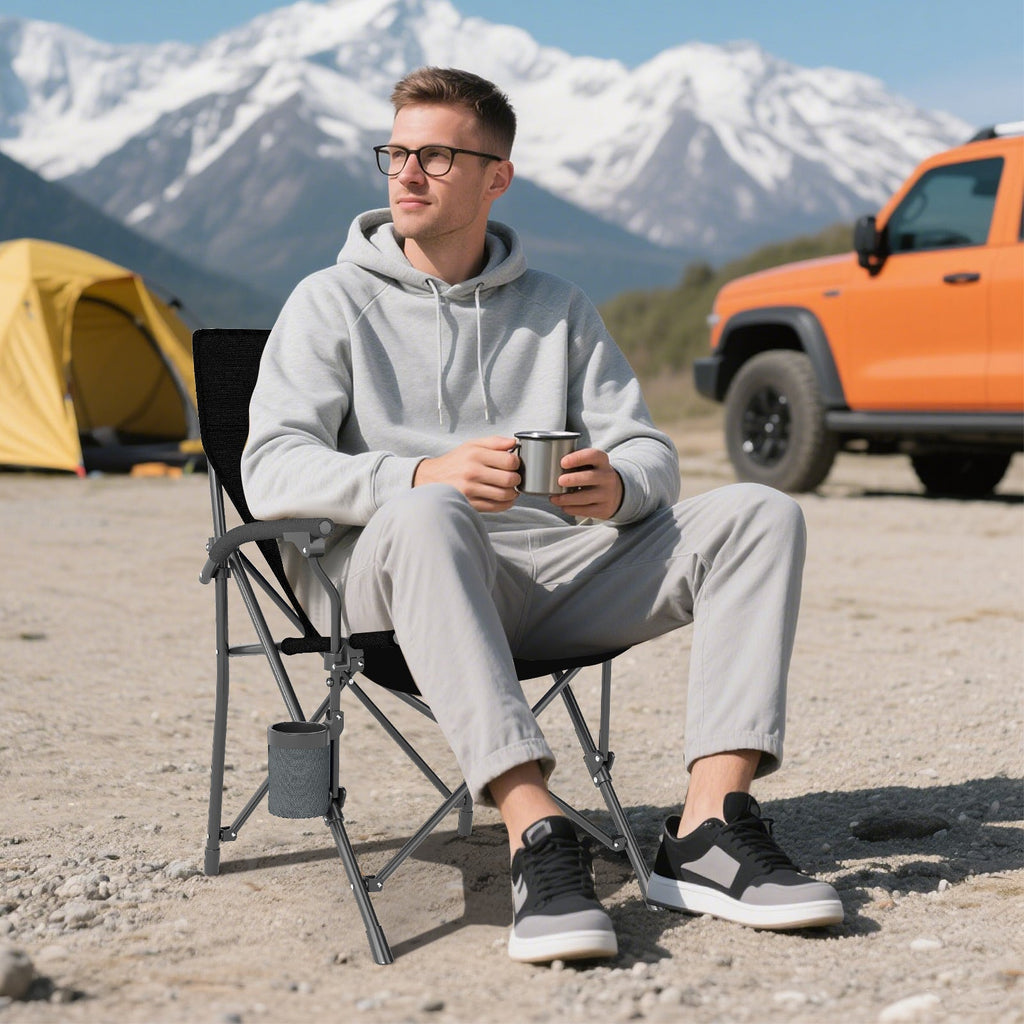 Portable Folding Oxford Cloth Camping Chair with Cup Holder and Side Pocket