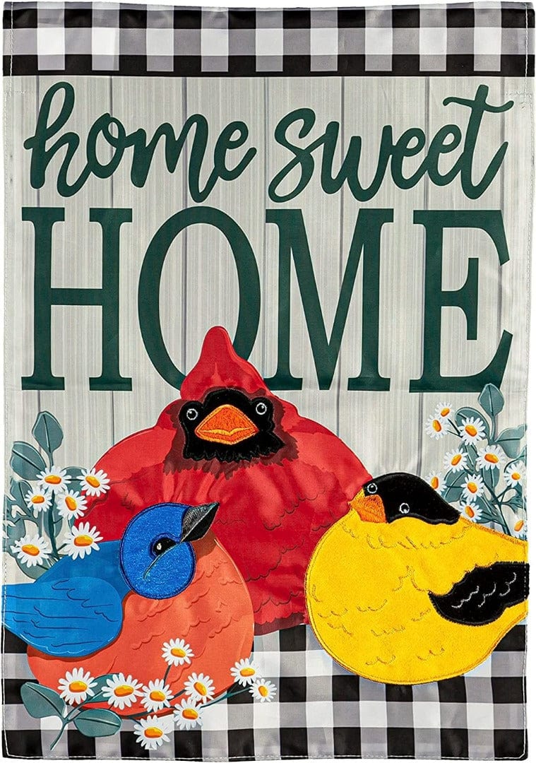 Portly Birds Spring Garden Flag 2 Sided Applique