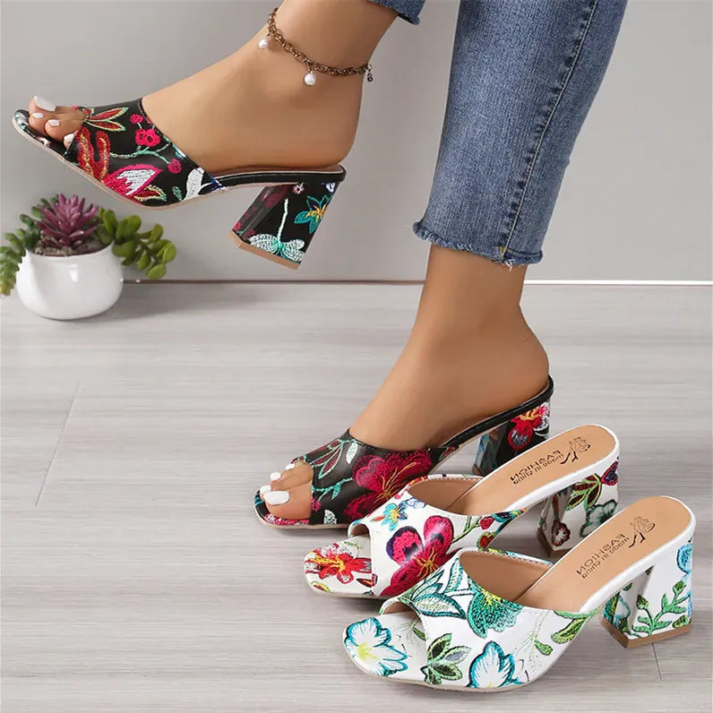 Printed Block Heels Sandals