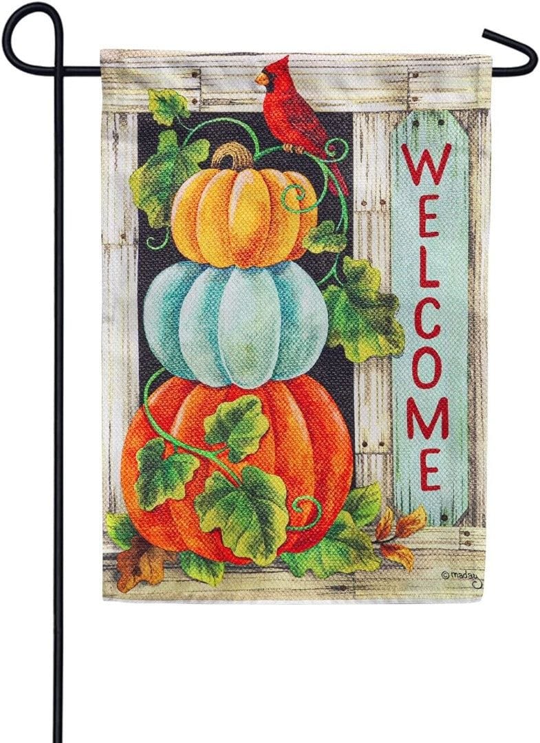 Pumpkin Stack Garden Flag 2 Sided Textured Welcome Cardinal