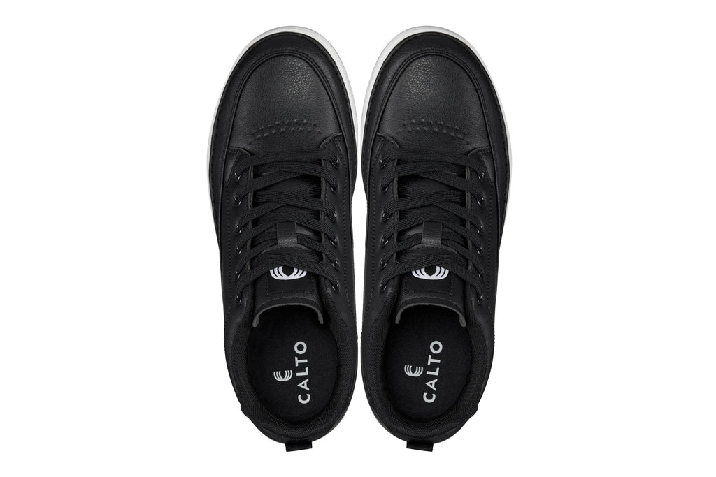 CALTO - Q271 - 2 Inches Taller (Black Noir) - Elevated Leatherette Micro-Perforated Sneakers