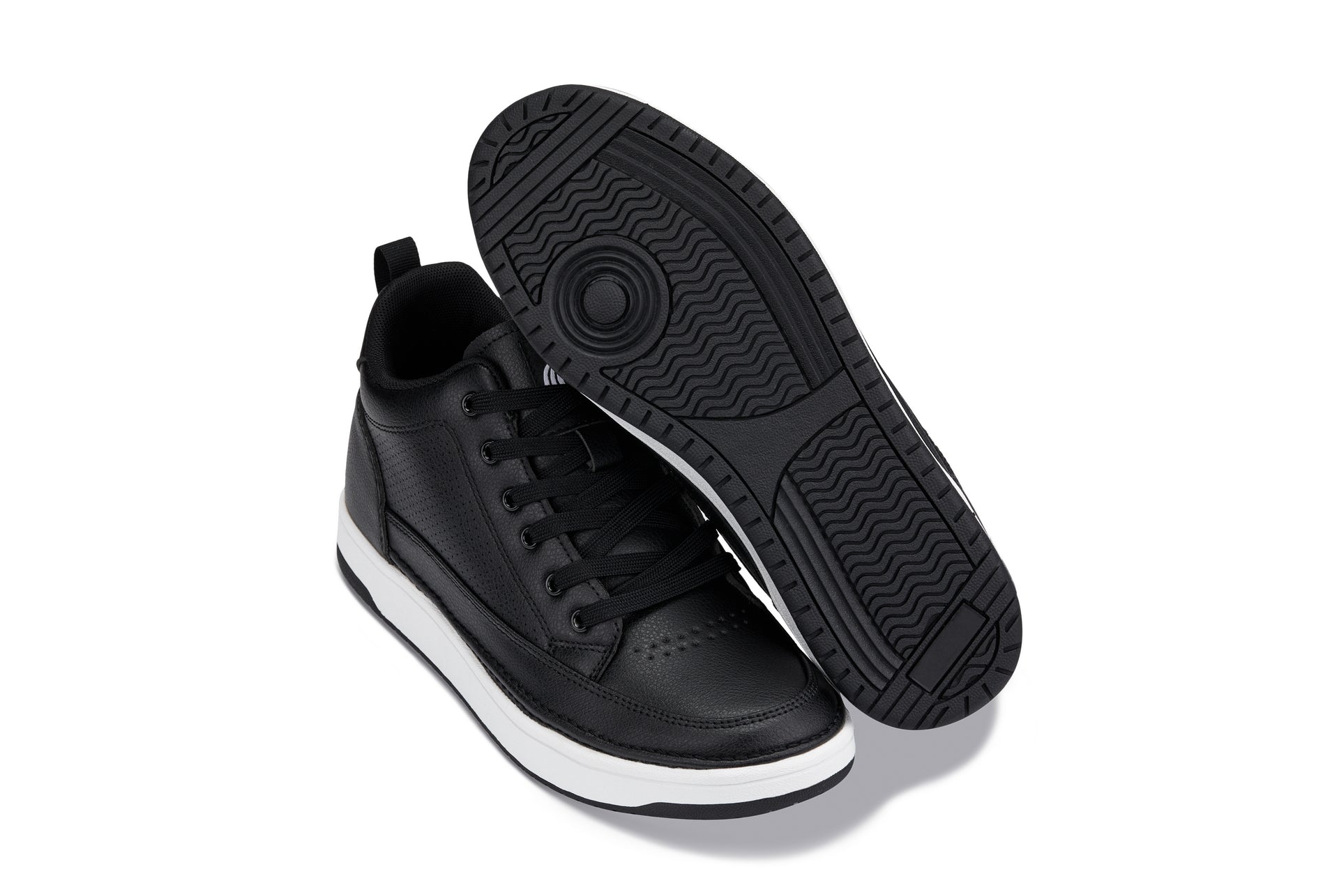CALTO - Q271 - 2 Inches Taller (Black Noir) - Elevated Leatherette Micro-Perforated Sneakers