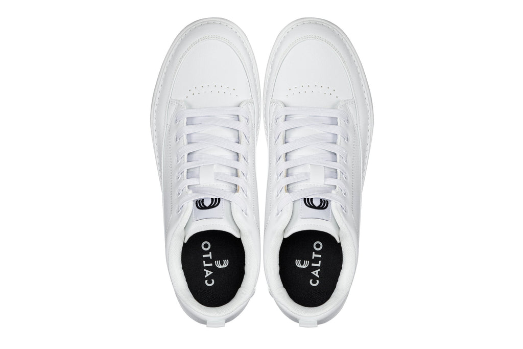 CALTO - Q272 - 2 Inches Taller (White & Gum Sole) -Elevated Leatherette Micro-Perforated Sneakers