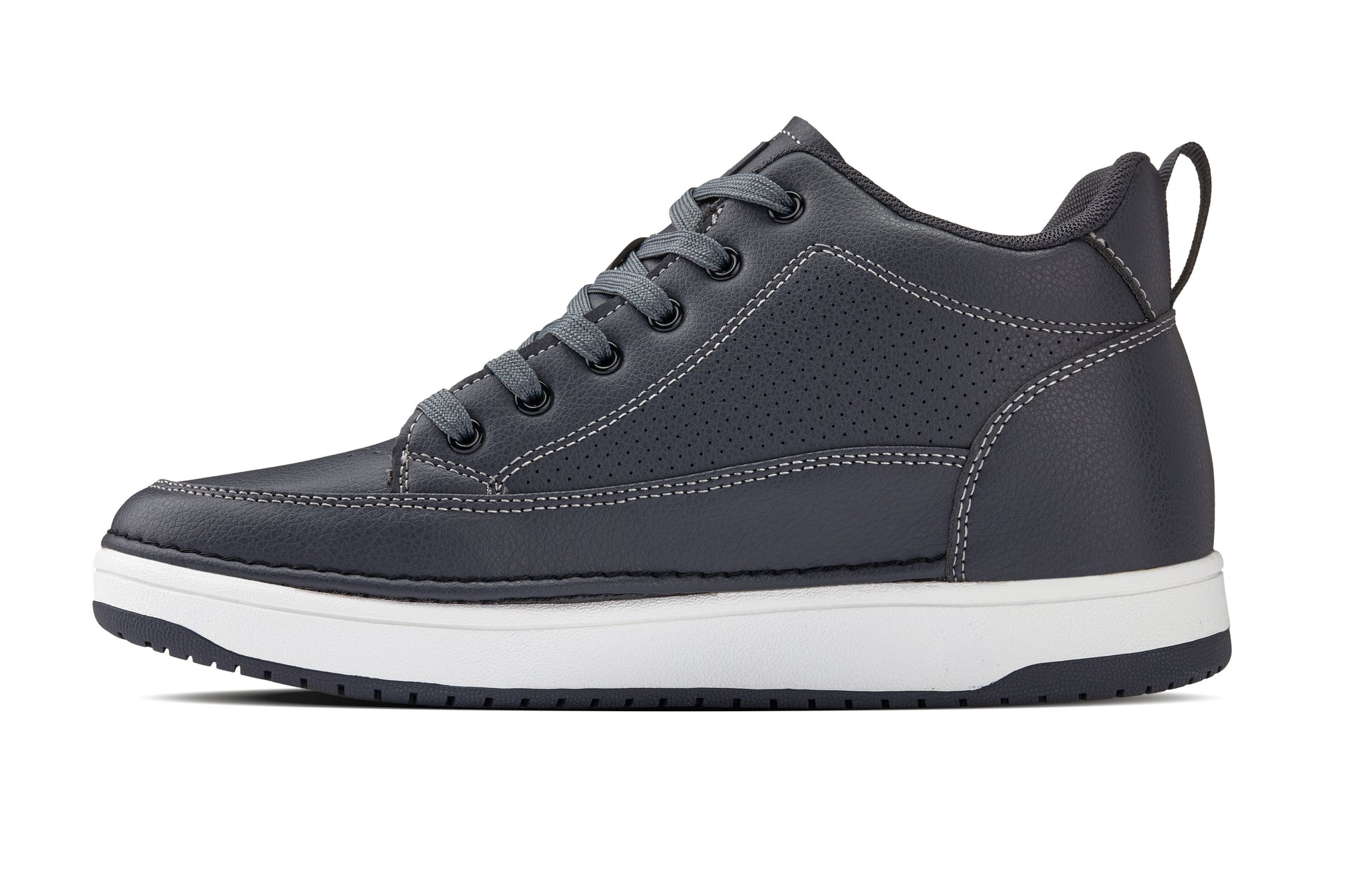 CALTO - Q273 - 2 Inches Taller (Cement Grey) -Elevated Leatherette Micro-Perforated Sneakers