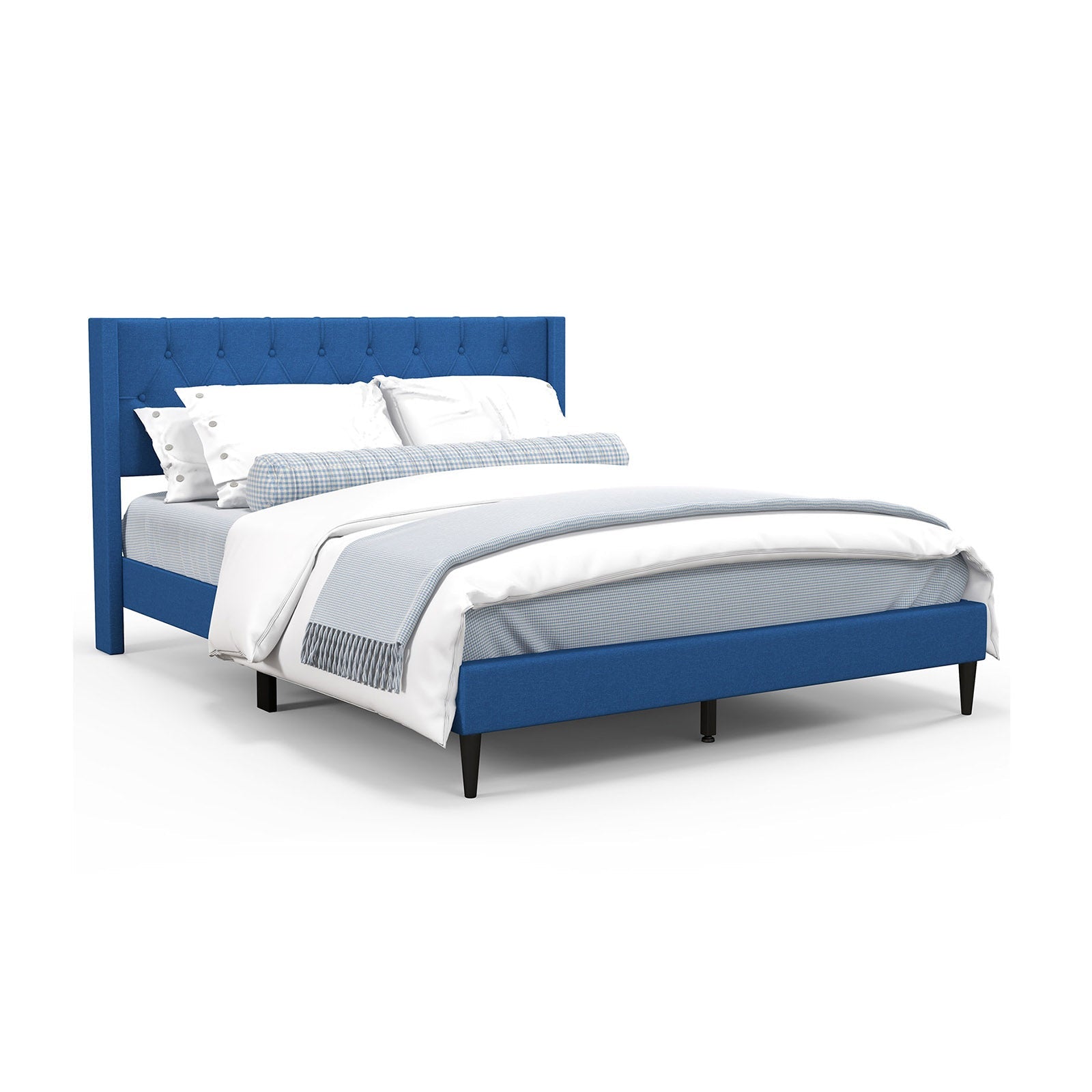Queen Size Upholstered Platform Bed with Button Tufted Wingback Headboard