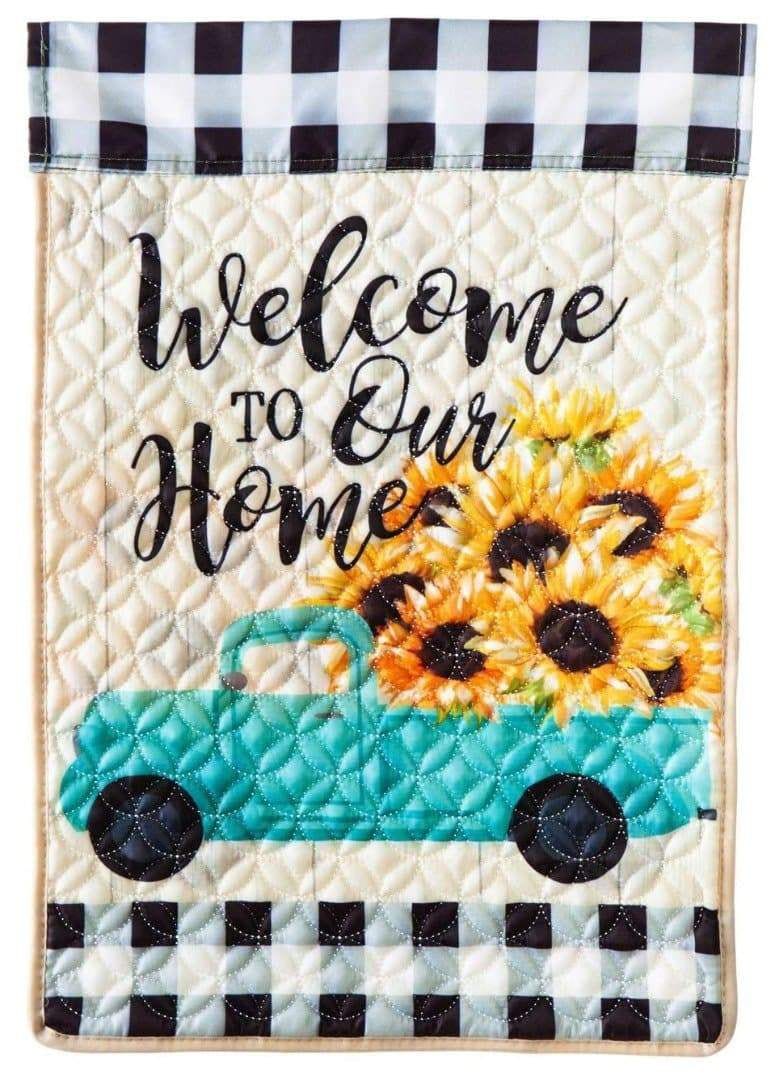 Quilted Mint Sunflower Truck Garden Flag 2 Sided