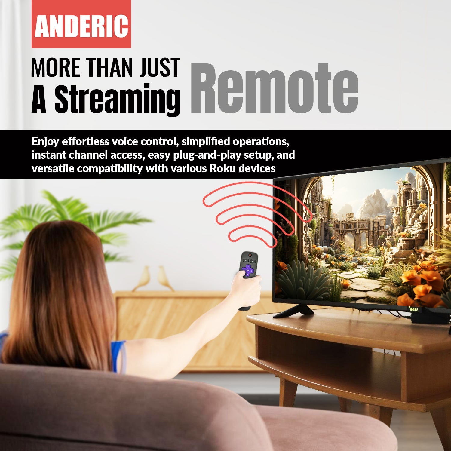 Anderic RC-GZ1 Universal Remote Control for Roku Streaming Stick, StreamBar, and TV | RCFA5 RCGZ1
