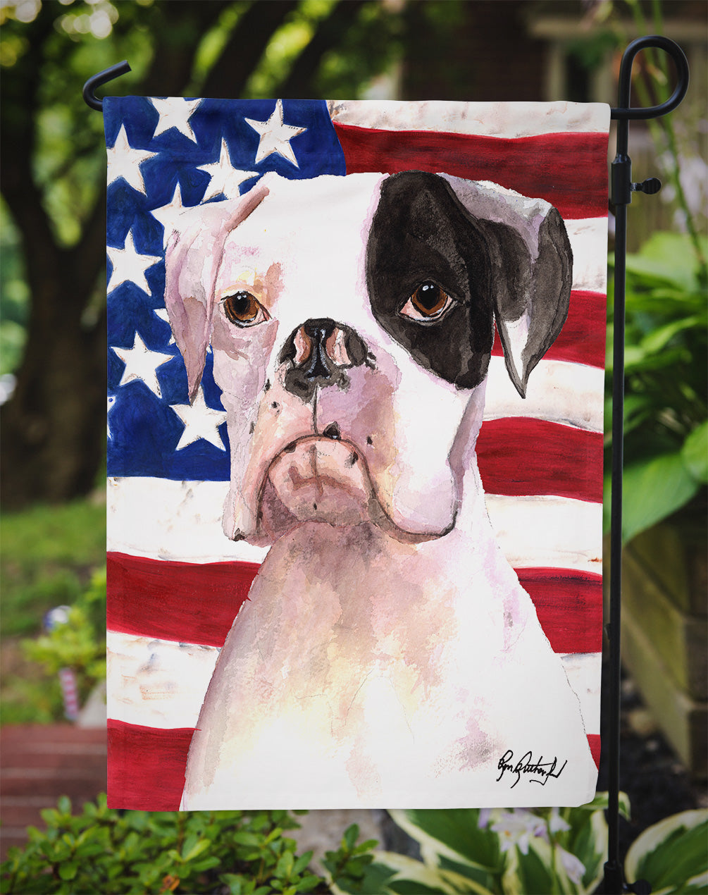 USA American Flag with Boxer Garden Flag Mailbox Decorative Yard Banner Outside Patio Artwork for Flower Beds, Garden Size, Multicolor