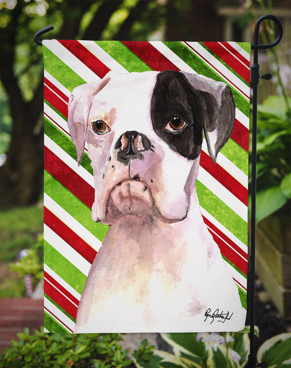 White Boxer Cooper Garden Flag Mailbox Decorative Yard Banner Outside Patio Artwork for Flower Beds, Garden Size, Multicolor