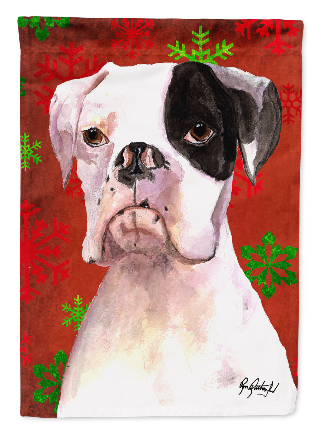 White Boxer Cooper Winter Snowflakes Garden Flag Mailbox Decorative Yard Banner Outside Patio Artwork for Flower Beds, Garden Size, Multicolor