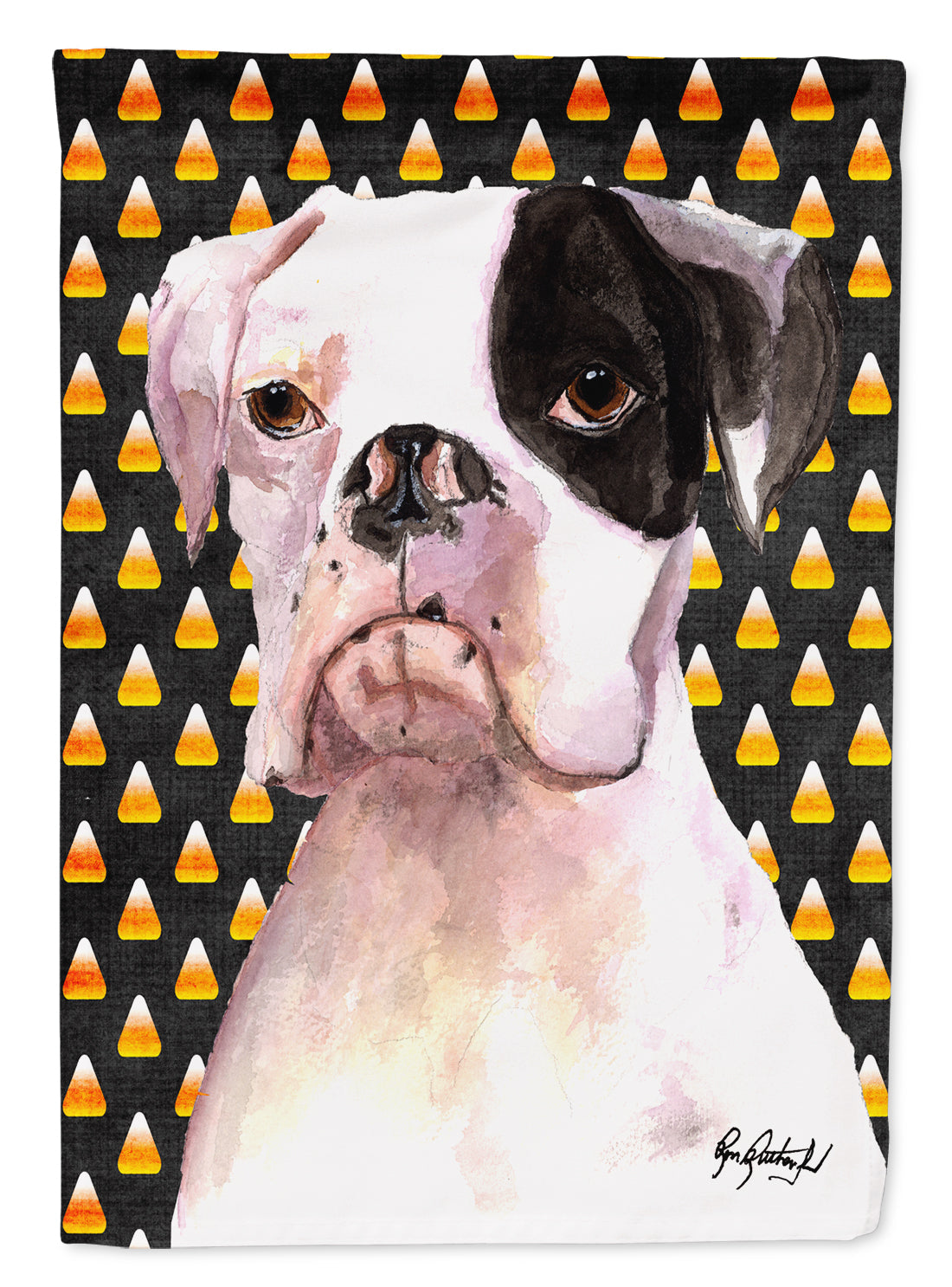 White Boxer Cooper Candy Corn Garden Flag Mailbox Decorative Yard Banner Outside Patio Artwork for Flower Beds, Garden Size, Multicolor