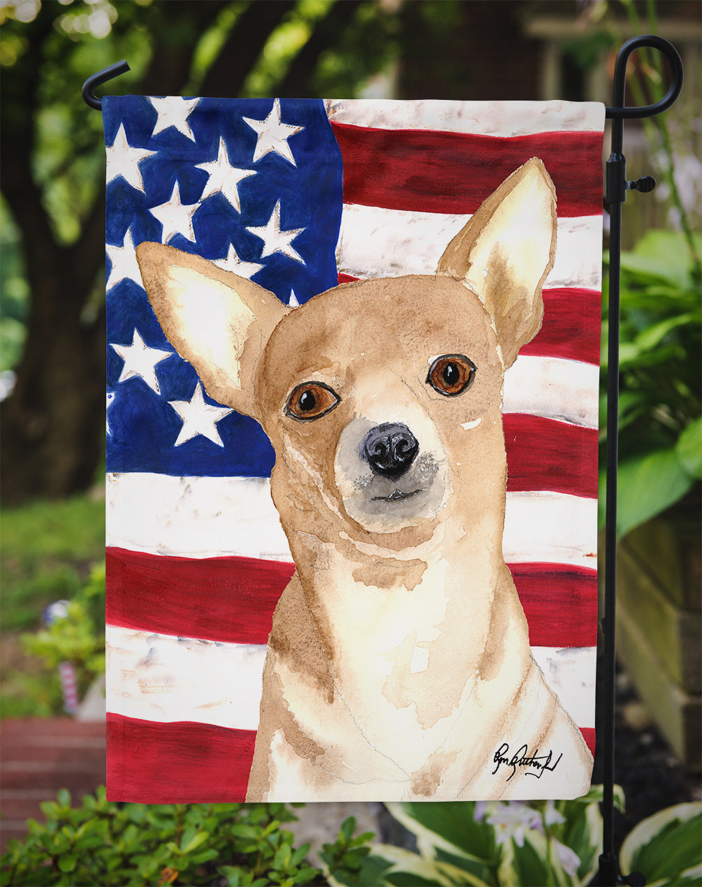 USA American Flag with Chihuahua Garden Flag Mailbox Decorative Yard Banner Outside Patio Artwork for Flower Beds, Garden Size, Multicolor