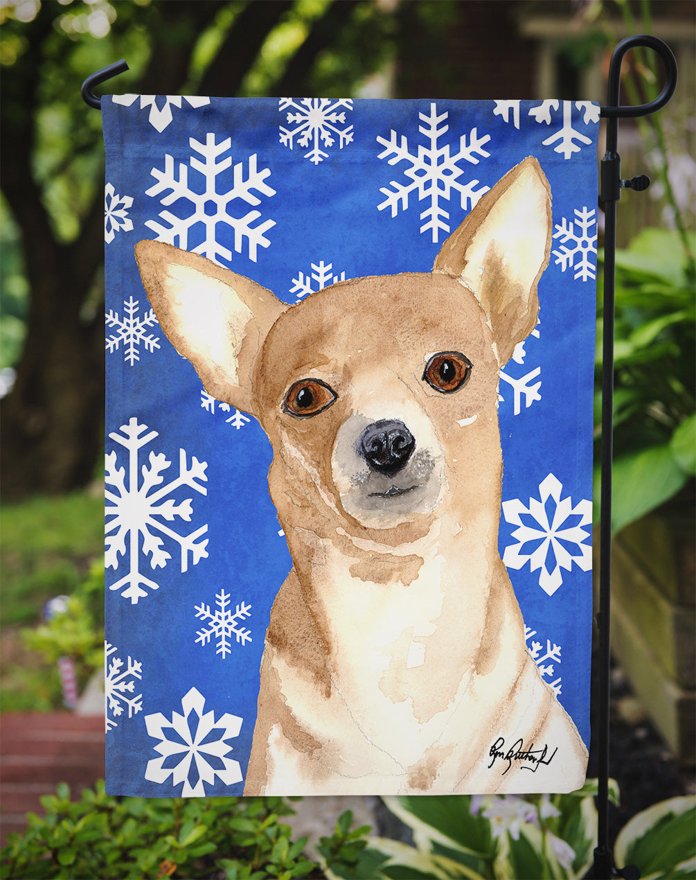 Chihuahua Winter Snowflakes Garden Flag Mailbox Decorative Yard Banner Outside Patio Artwork for Flower Beds, Garden Size, Multicolor