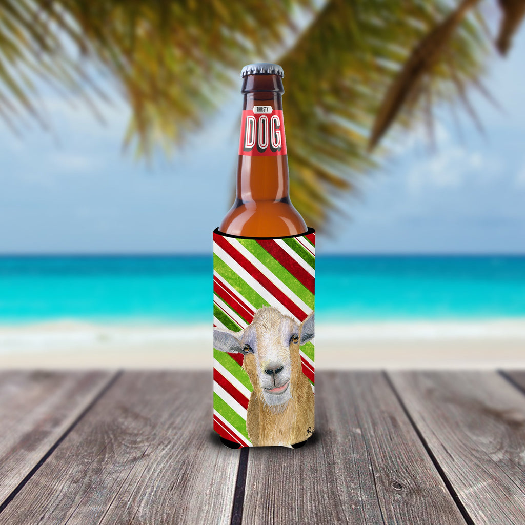 Goat Red Snowflakes Holiday Christmas Slim Can Hugger , Insulated Foam Hugger for 12 oz Slim Cans, Beer Bottles & Water Bottles, Printed in USA