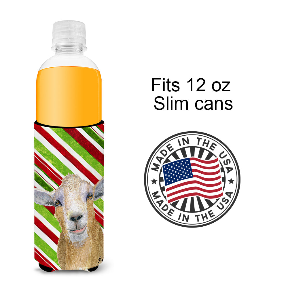 Goat Red Snowflakes Holiday Christmas Slim Can Hugger , Insulated Foam Hugger for 12 oz Slim Cans, Beer Bottles & Water Bottles, Printed in USA
