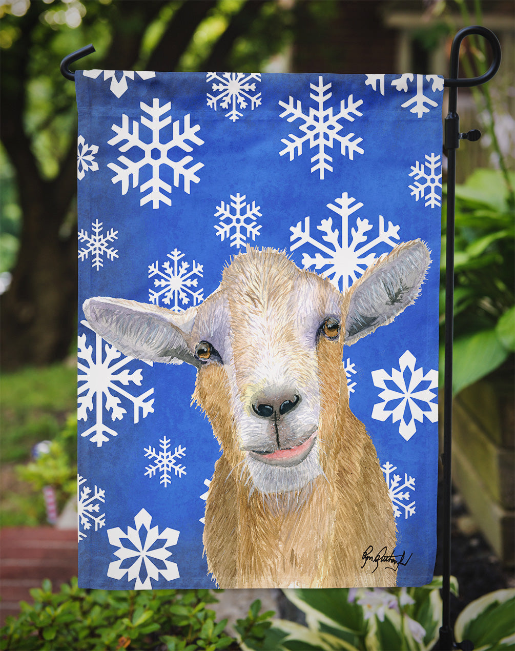Goat Winter Snowflakes Holiday Garden Flag Mailbox Decorative Yard Banner Outside Patio Artwork for Flower Beds, Garden Size, Multicolor