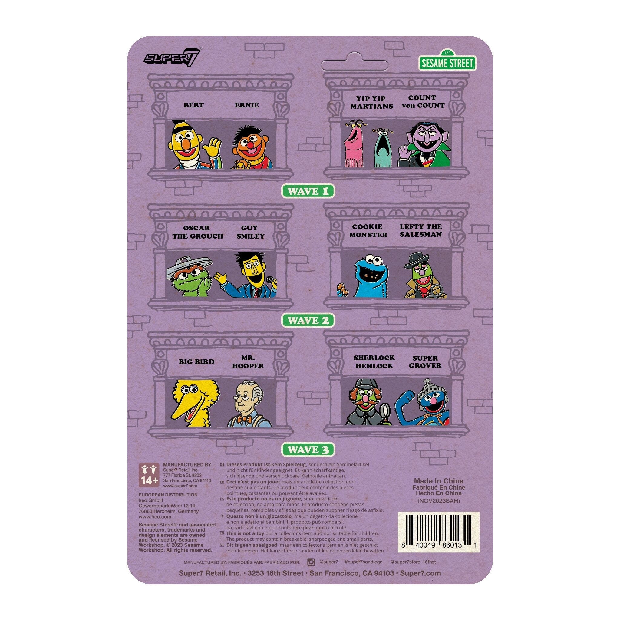 Super7 x SESAME STREET - SUPER GROVER, SHERLOCK HEMLOCK, MR. HOOPER, BIG BIRD ReAction Figures