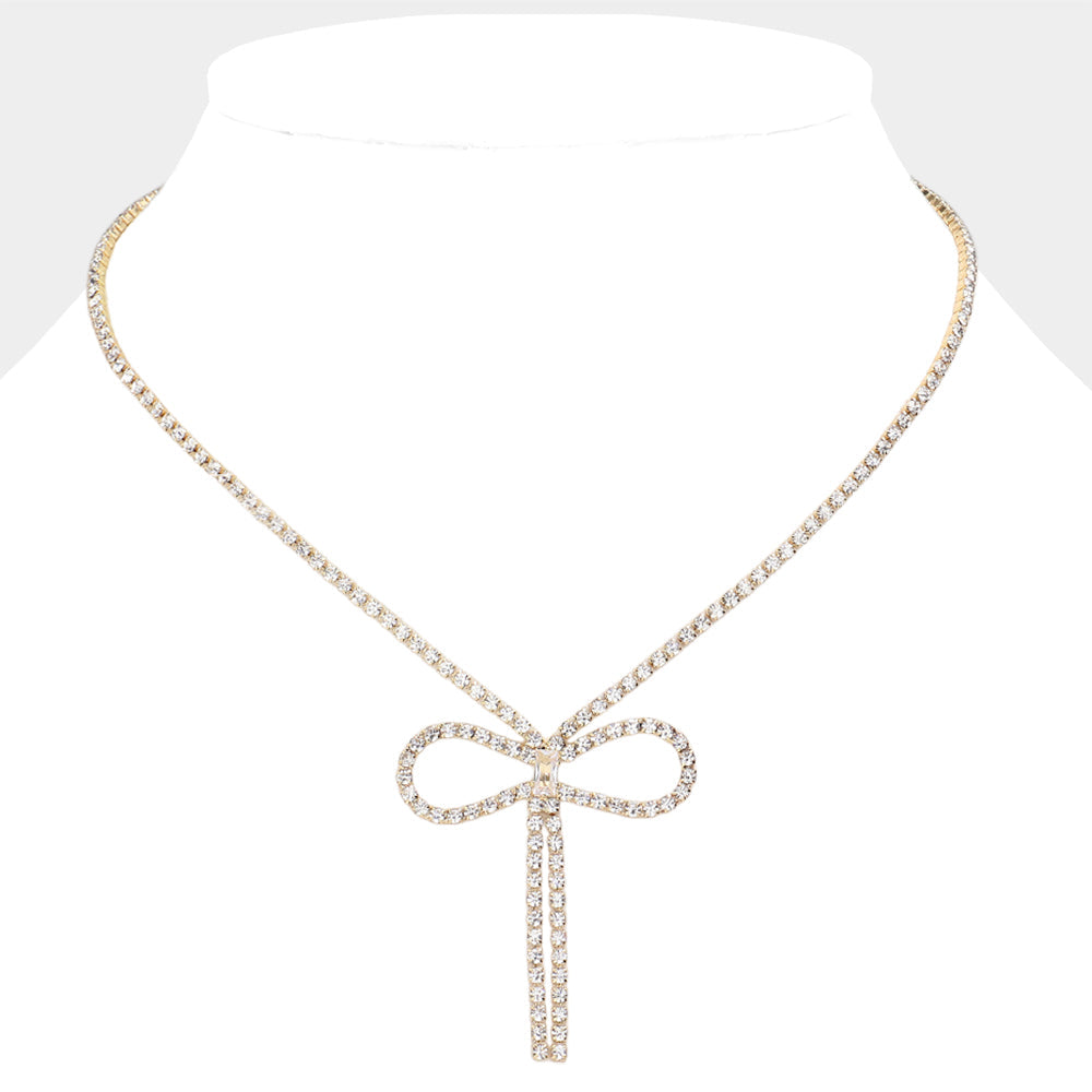 Rhinestone Paved Bow Pointed Necklace