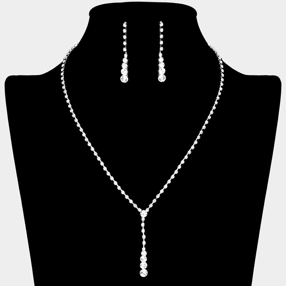 Round Stone Accented Rhinestone Paved Y Necklace