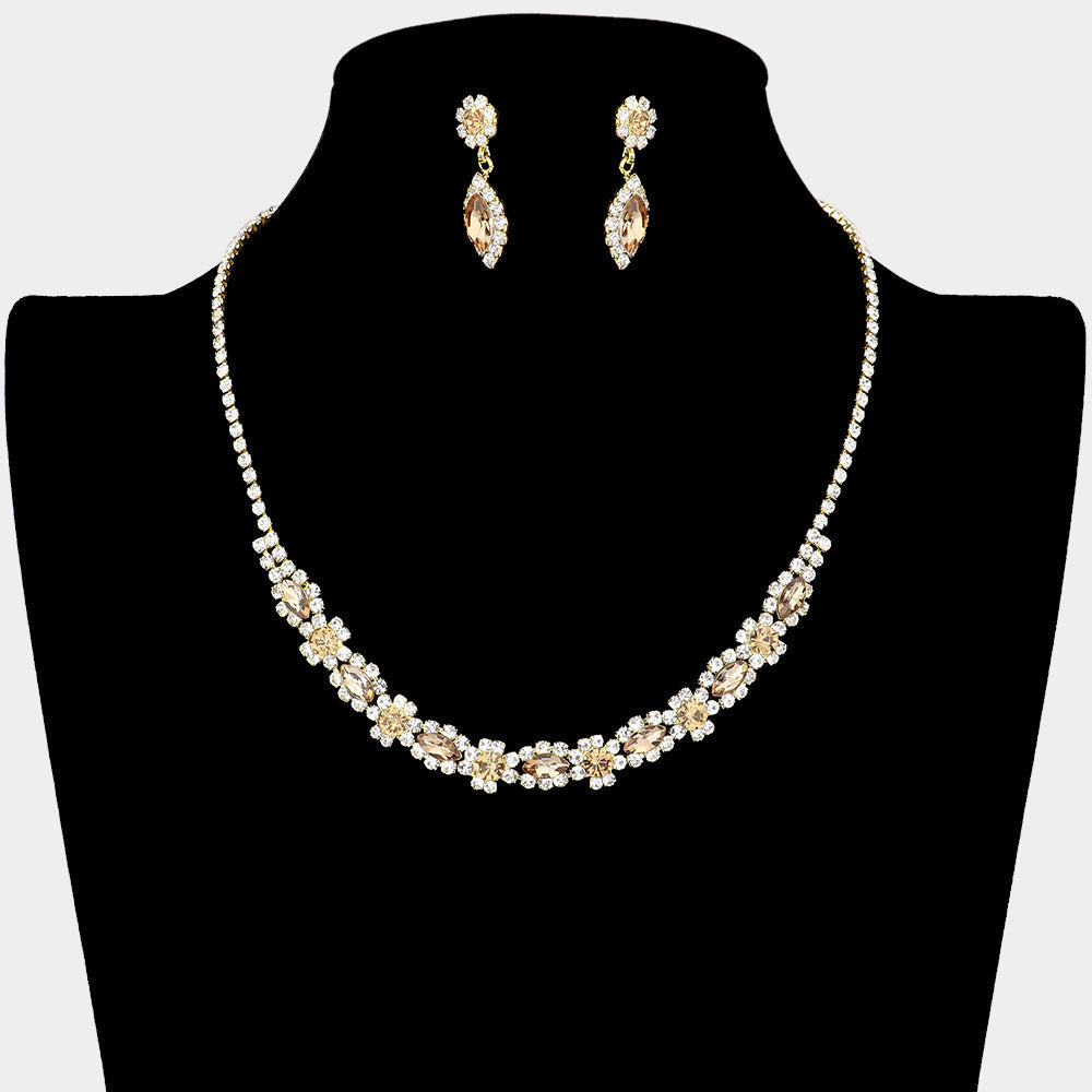 Marquise Round Stone Accented Rhinestone Necklace