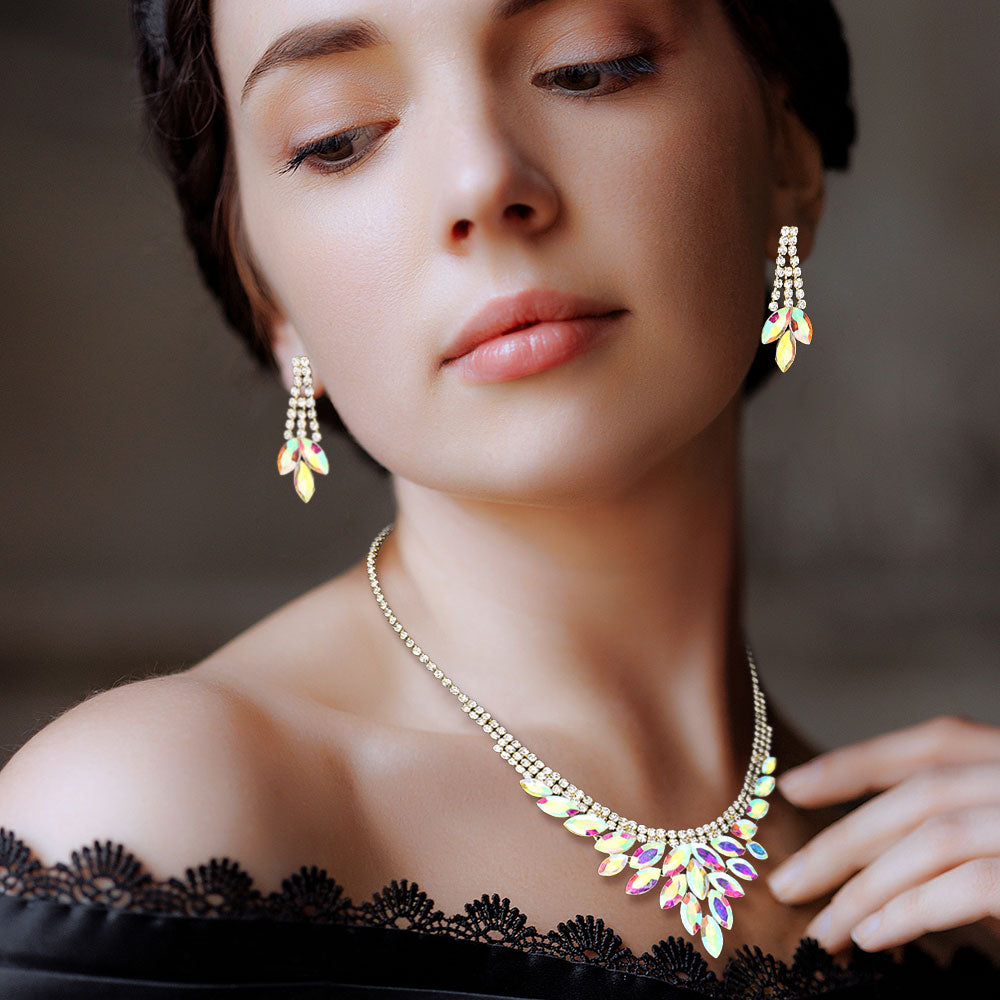 Marquise Stone Cluster Rhinestone Necklace