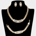3PCS Rhinestone Paved Metal Chain Necklace Jewelry Set