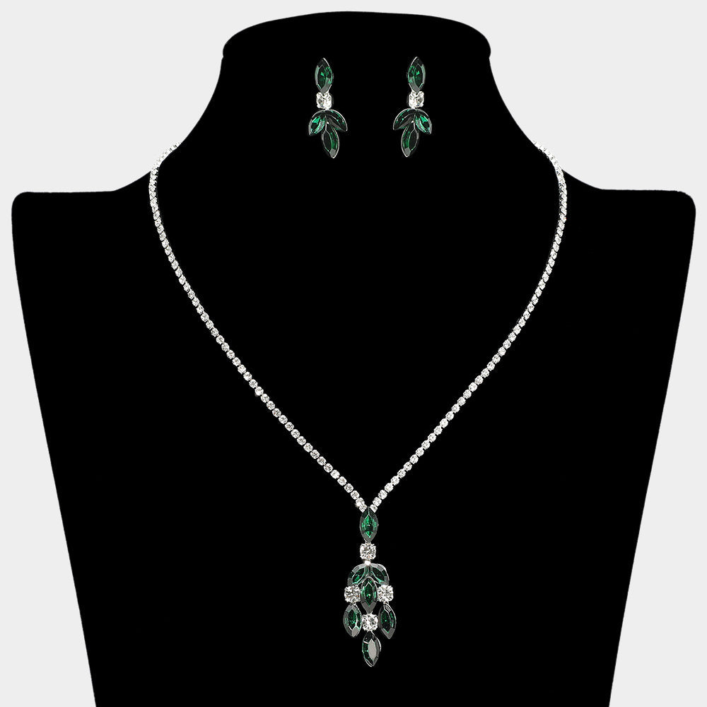 Marquise Stone Cluster Pendant Rhinestone Paved Necklace