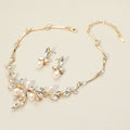 Marquise Stone Cluster Pearl Embellished Leaf Branch Necklace