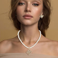 Rhinestone Paved Geometric Square Pendant Pearl Necklace