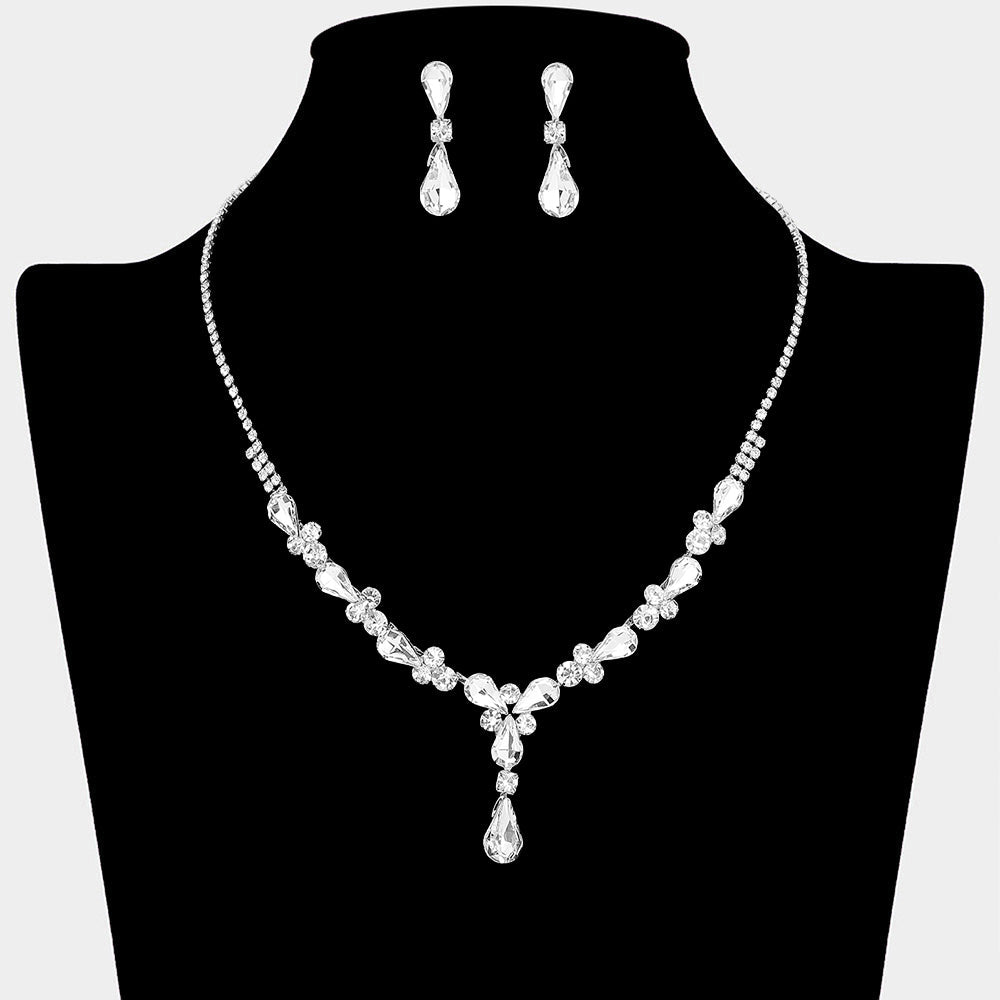 Teardrop Round Stone Cluster Embellished Rhinestone Paved Necklace