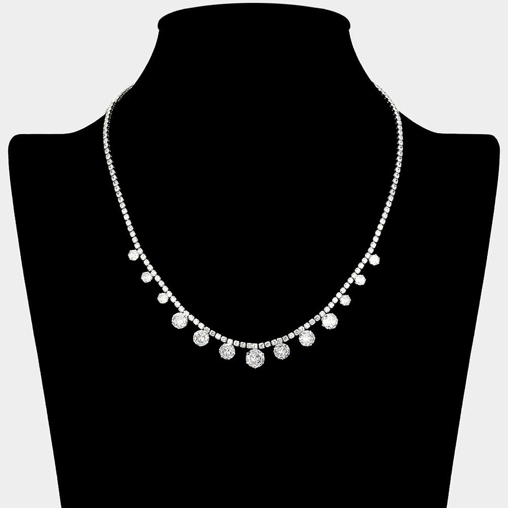 Round CZ Stone Dangle Necklace