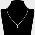 Square CZ Stone Pendant Drop Rhinestone Paved Necklace