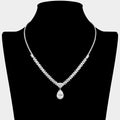 Teardrop CZ Stone Pendant Accent Rhinestone Paved Necklace