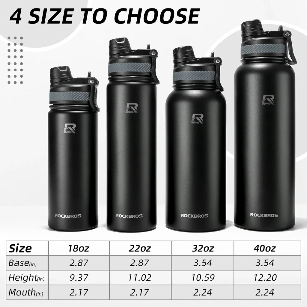 ROCKBROS Stainless Steel Insulated Water Bottle with Straw