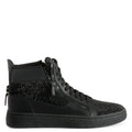 Giuseppe Zanotti GZ94 High-Top Sneakers with Black Rhinestone Embroidery and Suede-Effect Finish