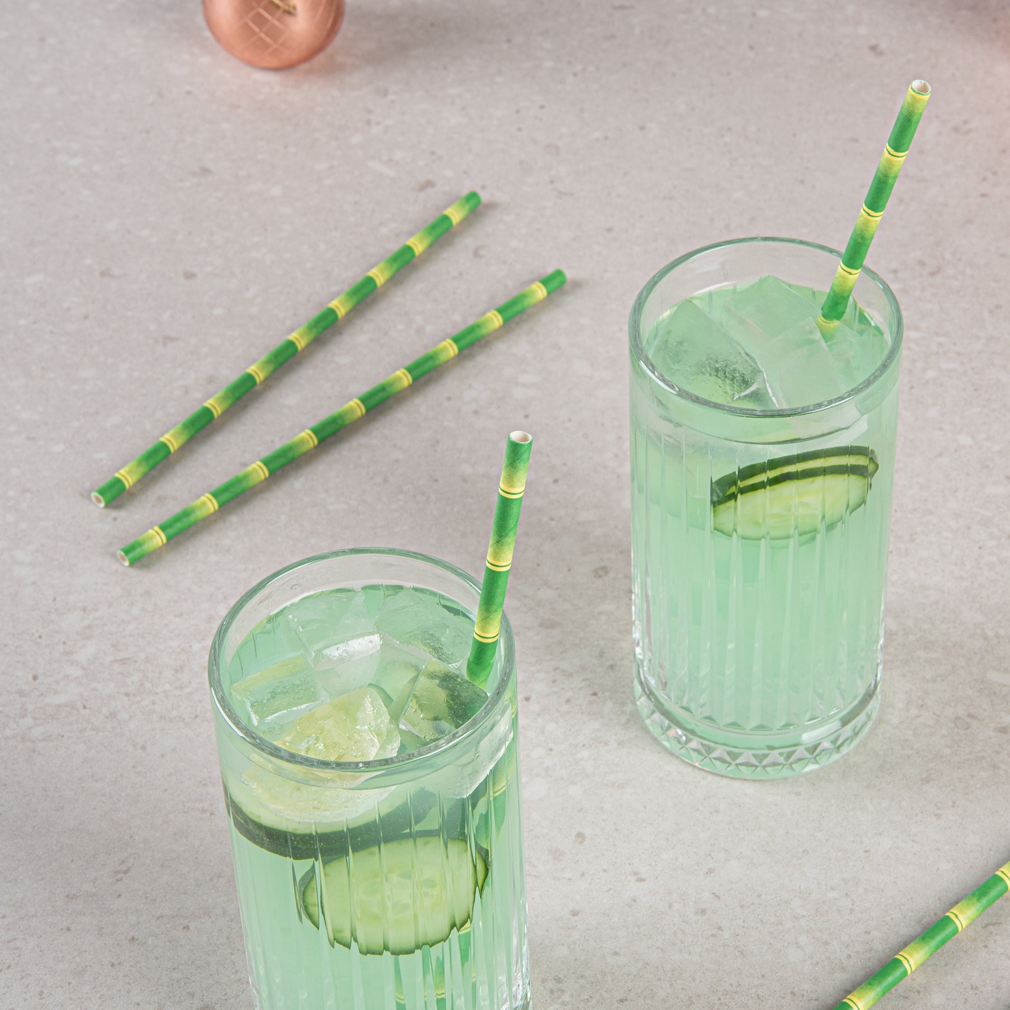 Bev Tek Green Paper Straw - Bamboo Stalks, Biodegradable, 6mm - 7 3/4" - 100 count box