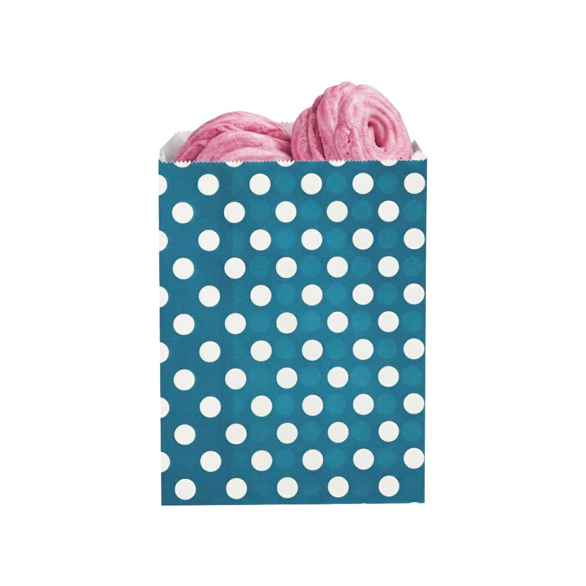 Bag Tek Rectangle Navy Blue Paper Bag - Polka Dots - 7" x 5" - 100 count box
