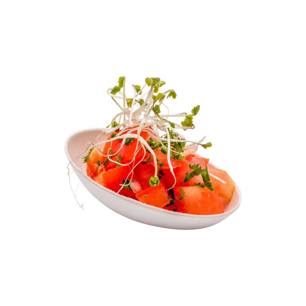 Pulp Tek Egg-Shaped White Sugarcane / Bagasse Tasting Dish - 3 1/4" x 2" x 1" - 100 count box