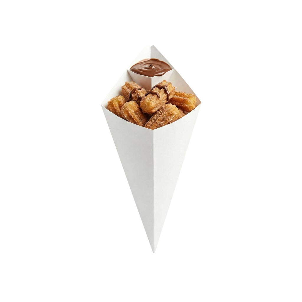 Cone Tek White Paper Food Cone - with Dipping Pocket - 9 1/2" x 5 1/2" - 100 count box