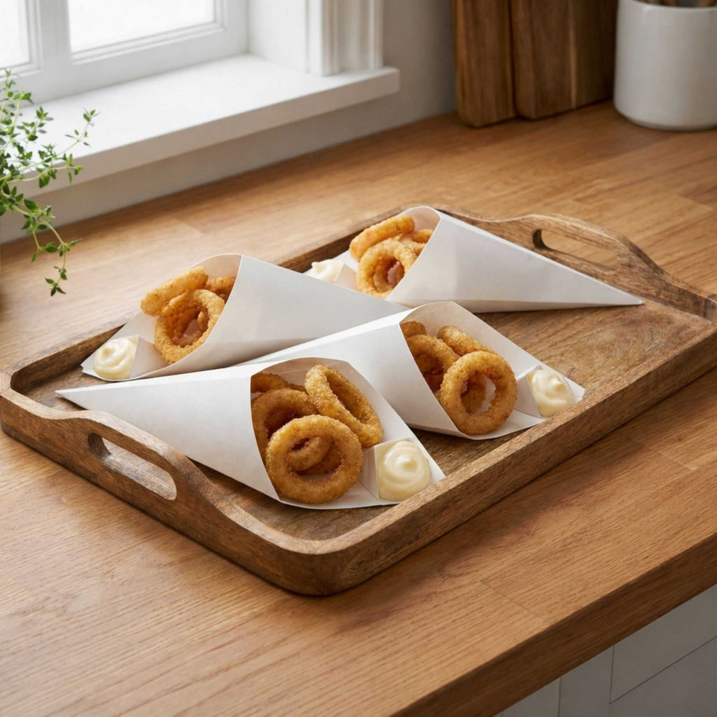 Cone Tek White Paper Food Cone - with Dipping Pocket - 11" x 6 1/2" - 100 count box