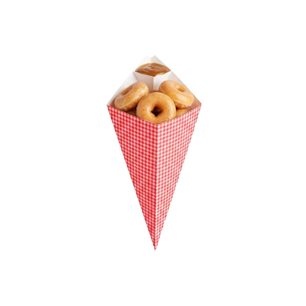 Cone Tek Picnic Print Paper Food Cone - with Dipping Pocket - 11" x 6 1/2" - 100 count box