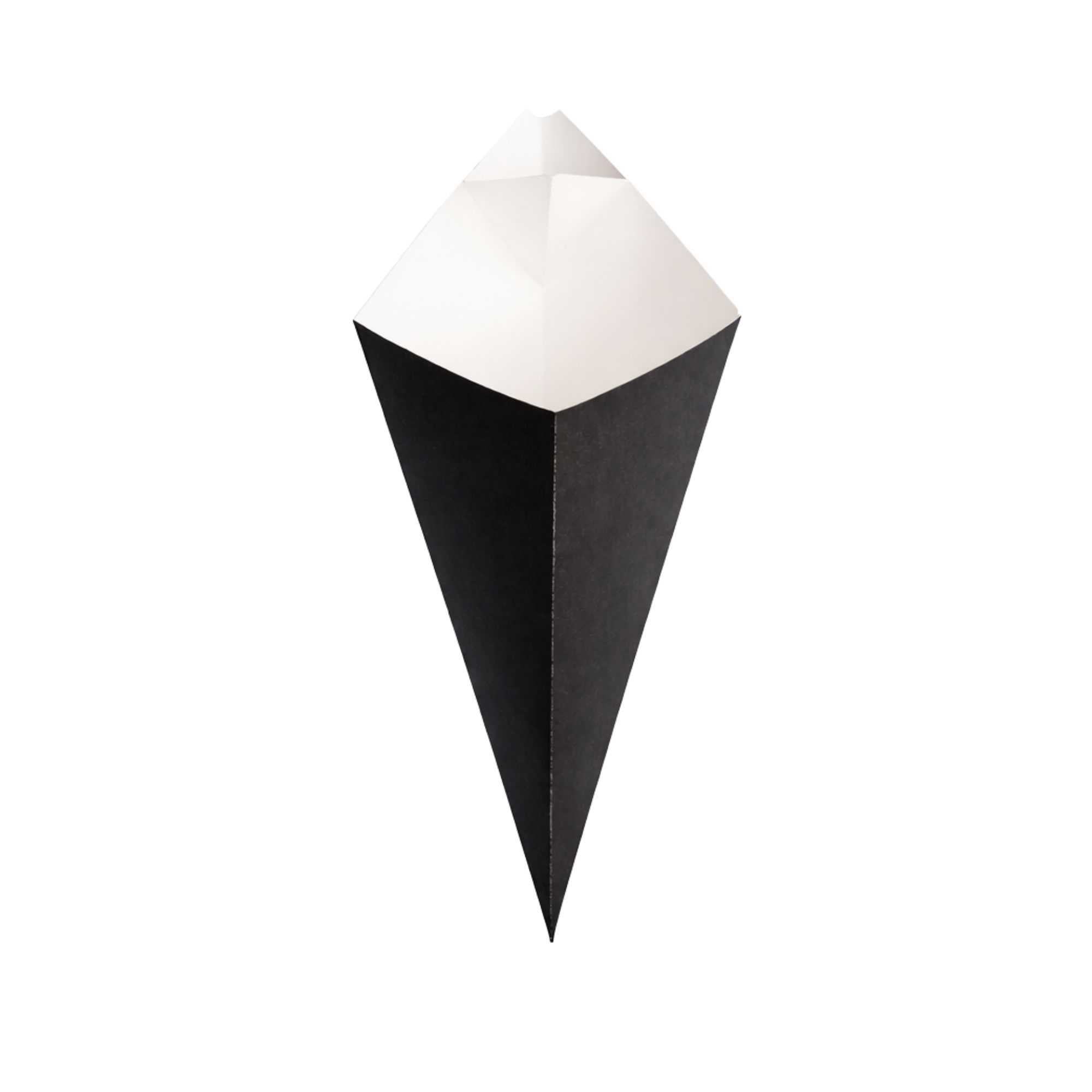 Cone Tek Black Paper Food Cone - with Dipping Pocket - 15" x 9" - 100 count box