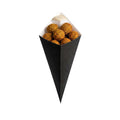 Cone Tek Black Paper Food Cone - with Dipping Pocket - 15" x 9" - 100 count box
