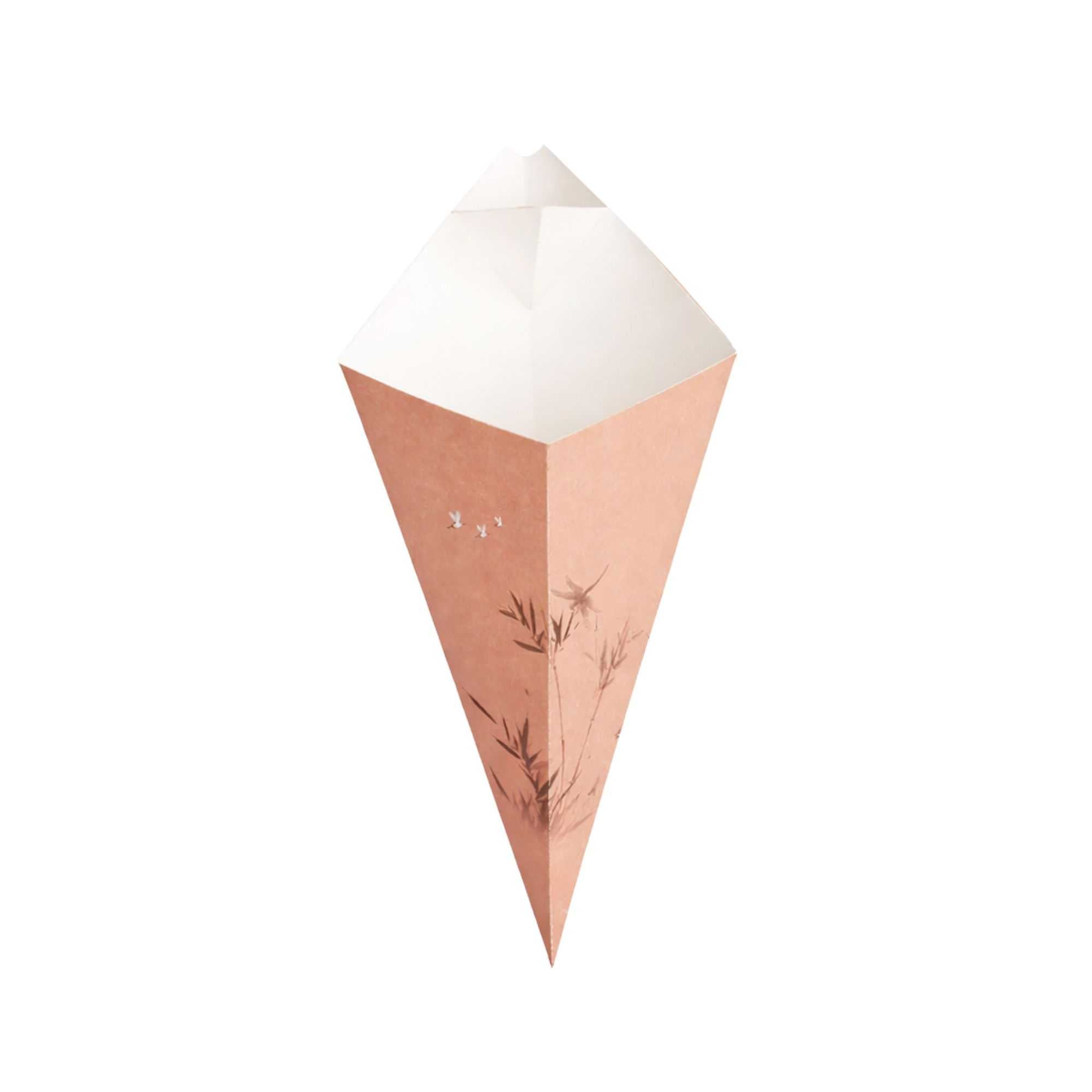 Cone Tek Bamboo Print Paper Food Cone - with Dipping Pocket - 15" x 9" - 100 count box